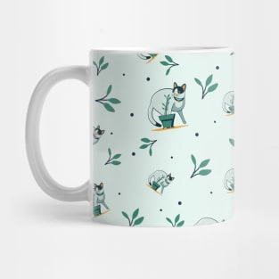 Pissing cat in plants pattern Mug